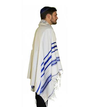 Imagem de Talit Gadol Israel Prata/Azul 90x180 cm + Bolsa