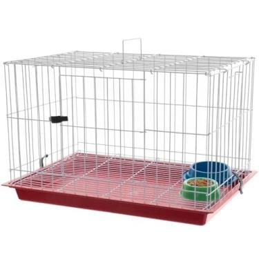 Imagem de Gaiola para coelho com bandeja removível e comedouro inox, cercado para porquinho da Índia e roedores com teto, gaiola doméstica para pets fácil de limpar e adequada para gato pequeno (Vermelho)