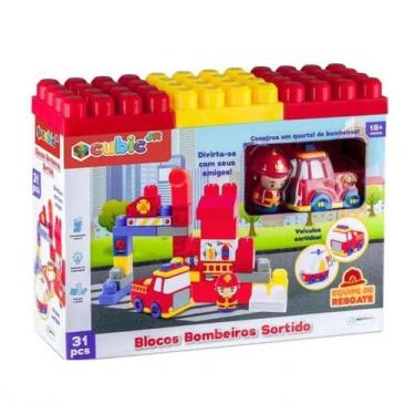 Imagem de Brinquedo de Montar Bombeiros Cubic Jr 31 Peças Blocos de Encaixes Veí
