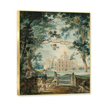 Imagem de Moldura dourada. J.M.W. Turner famosa reprodução de pintura, arte em tela de paisagem romântica estilo Turner, decoração de parede emoldurada clássica. A56. 80x96cm-31,4x37,8 pol.