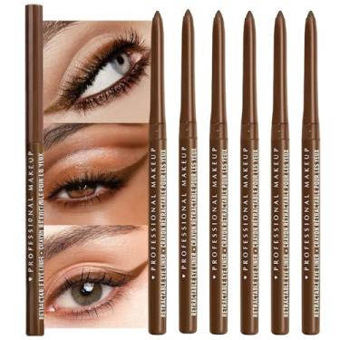 Imagem de Sombra cremosa retrátil para maquiagem dos olhos, lápis mecânicos ultra pigmentados, fórmula de acabamento acetinado fosco à prova de manchas, durável, vegano e livre de crueldade (6 peças marrom