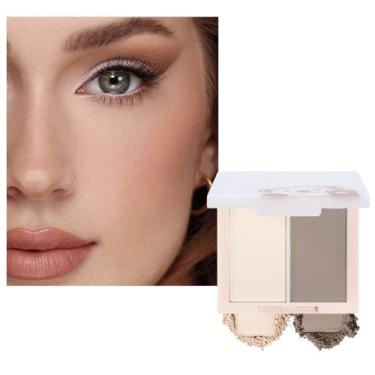 Imagem de HHLTOH Paleta de contorno e blush fosco Duo Colors – Sombra de maquiagem em pó prensado montável, sombra, blush de bochecha | Branco + marrom escuro | Adequado para maquiagem diária feminina presente