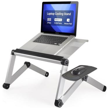 Imagem de WorkEZ Cool Cooling Laptop Cooling Stand Lap Desk Tray for Bed Couch com 2 ventiladores 3 portas USB Mouse Pad, cinza, UNCAGED ERGONOMICS