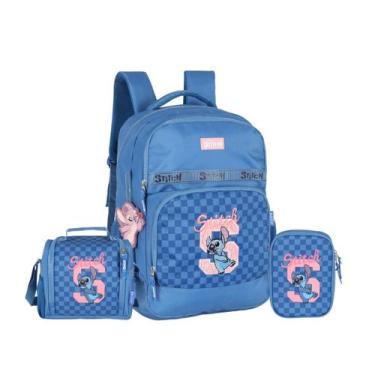 Imagem de Kit Mochila Juvenil Costas Disney Stitich Original 2026, Azul