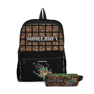 Imagem de kit Mochila com Bolso e Estojo Escolar Infantil Manecraft Menino e Men