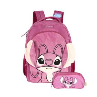 Imagem de Kit Mochila Stitch Costas E Estojo Triplo Escolar Peluciado Cor:Azul -