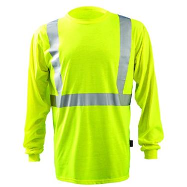 Imagem de Camiseta OccuNomix LUX-LST2-YL premium de manga comprida absorvente, Classe 2, 100% poliéster absorvente ANSI com material refletor Scotchlite de 5 cm, grande, amarelo (alta visibilidade)
