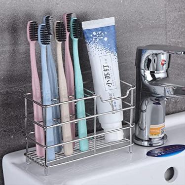 Imagem de XMkindfy Porta-Escovas de Dentes com 6 Slots, 18.7 * 7.8 * 10.2cm, Aço Inox Suporte para Escovas de Dentes para Banheiro (Prata)