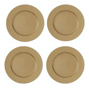 Imagem de Kit 04 Sousplat Redondos Dourado Liso em Polipropileno 33cm Mesa Posta Chique Decoração