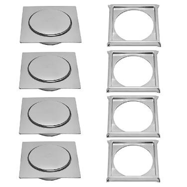 Imagem de 4 Ralos Click Inteligente Em Inox 10x10 Cm + 4 Porta Grelhas