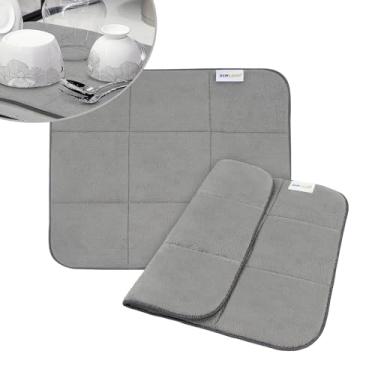 Imagem de SINLAND Tapete de secagem de pratos de microfibra super absorvente para balcão de cozinha, tapete para bancadas ou pias 40 x 45 cm cinza escuro pacote com 2