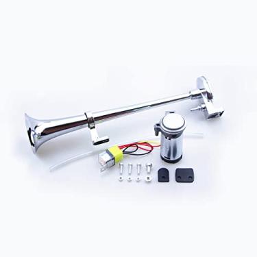 Imagem de Buzina de ar super alta 12V / 24V 17" 150DB buzina de ar com compressor, buzina de carro, buzina de caminhão, trem marítimo, motocicleta, kit de buzinas de trem de motocicleta (Cor: Com motor prateado, Tamanho: 12V)