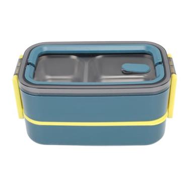 Imagem de Caixa térmica 2 camadas de aço inoxidável de 1400 ml, compartimentos de vedação à prova de vazamento, recipiente de almoço isolado com conjunto de talheres para