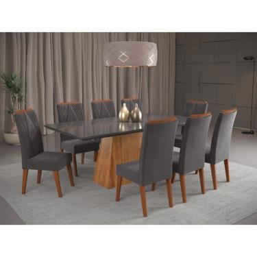 Imagem de Mesa De Jantar Retangular Sylk Com 8 Cadeiras Madeira Maciça