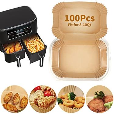 Imagem de Forro de papel descartável Air Fryer para Ninja DZ201/DZ401/DZ550/DZ302/SL401/SL451, 100 peças, retangular, 21 x 14 cm, acessórios para inserção de papel pergaminho, Ninja Foodi Dual Papel para