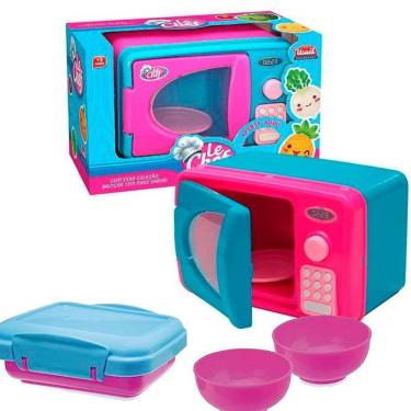 Imagem de Microondas Brinquedo Azul Rosa Infantil Mini Cozinha Forno