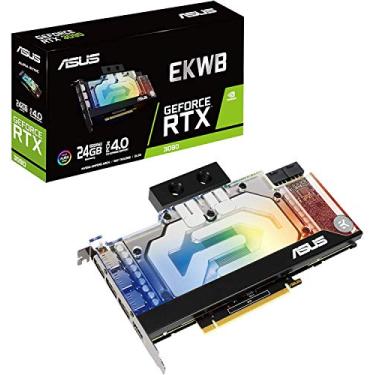 Imagem de ASUS EKWB GeForce RTX 3090 24GB GDDR6X (PCIe 4.0, 24GB de memória GDDR6X, HDMI 2.1, DisplayPort 1.4a, tecnologia Auto-Extreme, placa traseira protetora, design de slot único e bloco de água EK