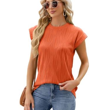 Imagem de QPQEQTQ Blusa feminina de manga curta texturizada gola redonda casual elegante tops de verão 2024 camisetas básicas soltas blusas de trabalho, V7862-laranja, XXG