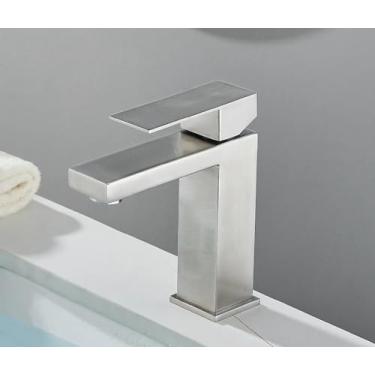 Imagem de Torneira preta fosca para pia de banheiro, torneira dourada com misturador de água fria, estilo simples, furo único, guindaste, escova de níquel curta