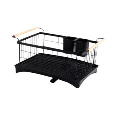 Imagem de Bothyi Escorredor de pratos para cozinha, escorredor de pratos, organizador, estável, pauzinhos, armazenamento com bandeja coletora, alça de madeira,