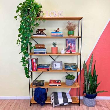 Imagem de Estante de Ferro e Madeira Industrial Ample 6 Prateleiras Nozes e Pret