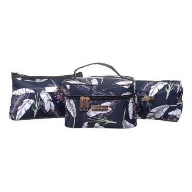 Imagem de Necessaire Kit 3 Peças Organizador Maquiagem Viagem Higiene - PGB, Azu