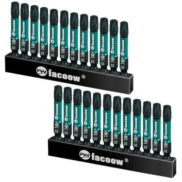 Imagem de Facoow Conjunto de brocas Torx T40 de 5 cm de comprimento, pacote com 24, conjunto de pontas magnéticas, conjunto de brocas Star Bits S2 de liga de aço, conjunto de brocas de torque de impacto..