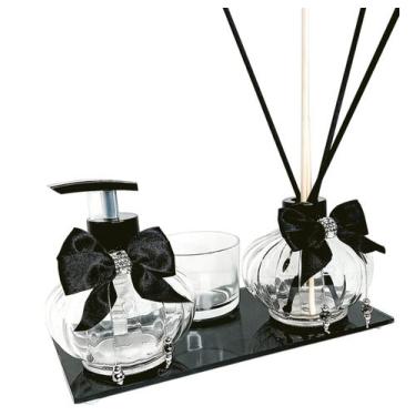 Imagem de Kit Banheiro Lavabo Vidro Cristal Copo/Porta Sabonete/Aromatizador De 