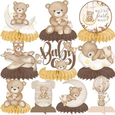 Imagem de Mesa de centro de mesa para chá de bebê com urso, 11 peças, decoração de mesa We Can Bearly Wait, suprimentos para chá de bebê, ursinho de pelúcia, centro de mesa, tema de urso, artigos de festa de