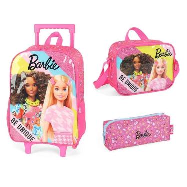 Imagem de Kit Mochila Rodinhas + Lancheira + Estojo Be Unique - Barbie