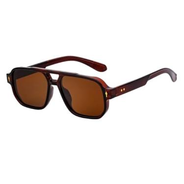 Imagem de HCPIHF Óculos de sol vintage com armação quadrada, masculino, com feixe duplo, retangular, para dirigir, 5, tamanho único