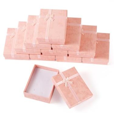Imagem de KISSITTY 12 peças de caixas de presente retangulares rosa de papelão, caixas de joias de papel, colar, brinco, anel, embalagens, caixas de 9 x 6 x 2,74 x 2,08 cm para dia dos namorados, casamento, dia