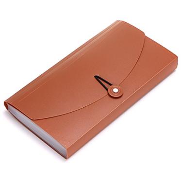 Imagem de BTSKY Pasta de arquivos expansível – Nova pasta de arquivo pequena de 13 bolsos de acordeão expansível suporte de cartão pasta de armazenamento de arquivo pasta de cartão de contas pasta de plástico organizador de documentos de negócios capa carteira, Marrom