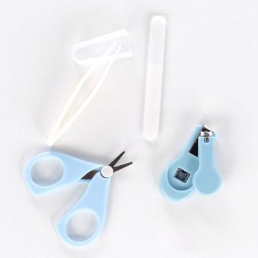 Imagem de Kit Cuidados Higiene Bebê Cortador Tesoura Lixa Unha Pinça Nariz Ouvido Com Estojo 4 Peças Manicure Infantil +0m Menino Menina (Azul)