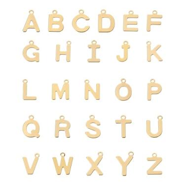 Imagem de Spritewelry 52 peças/2 conjuntos de pingentes de letra do alfabeto banhado a ouro 18 K com inicial A-Z, pingentes de aço inoxidável, corte a laser, para brincos personalizados, pulseiras, colares,