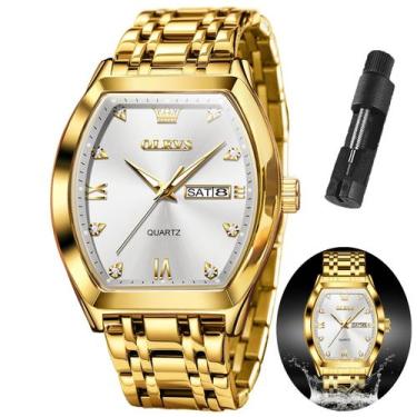 Imagem de Relógio Masculino OLEVS Quadrado Dourado - Aço Inoxidável à Prova D'Ág