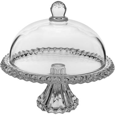 Imagem de PRATO BOLO BOLEIRA ECO CRYSTAL TRANSPARENTE COM TAMPA COM PÉ 32x32x32cm