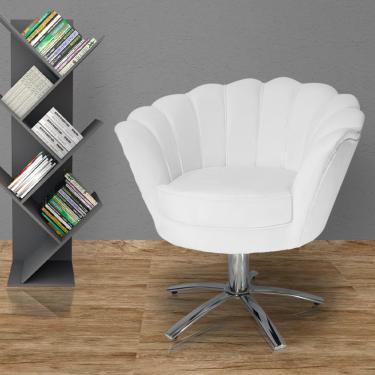 Imagem de Poltrona Estofada Com Base Giratória de Metal Pétala Suede Branco - lm decor