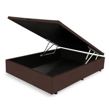 Imagem de Cama Box Baú Casal Marrom Confort Blindado Madeira 138x188x41