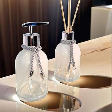 Imagem de Kit Lavabo Branco Decoração Completo De Vidro Luxo Difusor Saboneteira