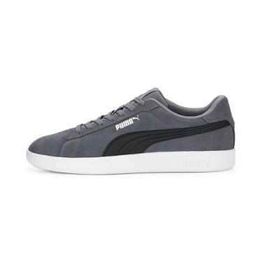 Imagem de PUMA Tênis feminino de couro Smash WNS v2, Cinza Azulejo PUMA Preto PUMA Branco, 12 Women/11 Men