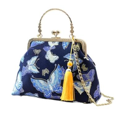Imagem de Bolsa vintage para noite com corrente bordada para mulheres, bolsa chinesa, transversal, bolsa clutch para noite, Borboleta azul, Small
