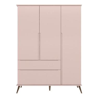 Imagem de Guarda Roupa Infantil Retrô Melinda 3 Portas E 2 Gavetas Rosê - Phoenix Baby Rosê