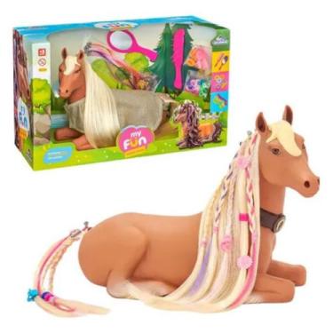 Imagem de Boneco Cavalo 30cm Pentear Com Apliques Acessórios Brinquedo - Adijoma