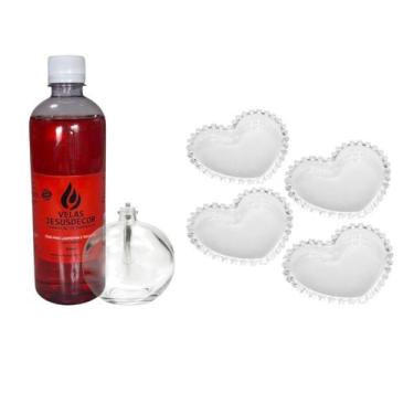 Imagem de 1 Lamparina Vela Vidro Fluido 500ml Pratos Cristal Coração - Velas Jes