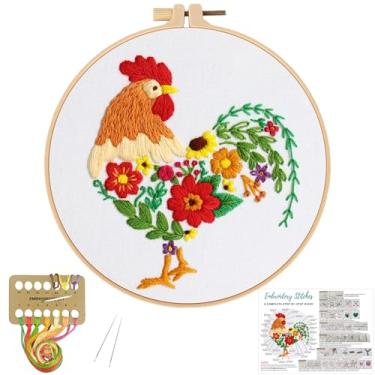Imagem de Louise Maelys Kits de bordado de animais engraçados para iniciantes, kit de ponto cruz para adultos, bordado DIY com padrão de galo e flor