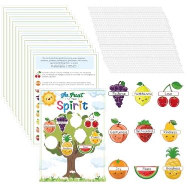 Imagem de Motipuns 48 peças Fruit of the Spirit Tree Bulletin Board Bíblia Versículo religioso Gálatas Jogo de volta às aulas para decoração de parede de árvore de escola dominical cristã, atividades educativas