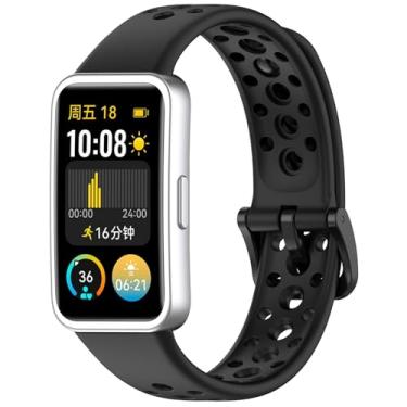 Imagem de Disscool Pulseiras ajustáveis de substituição compatíveis com Huawei Band 10/10 NFC/9/9 NFC/8/8 NFC, pulseira de silicone macio com liberação rápida para homens e mulheres (orifício circular/preto)