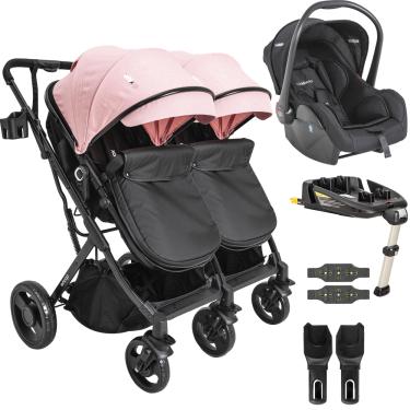Imagem de Carrinho Kiddo de Gemeos Bebe Conforto Base ISOFIX Vox Rosa