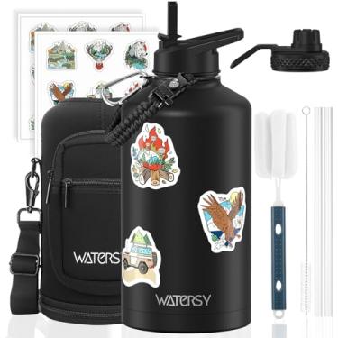 Imagem de Garrafa de água isolada de 2,5 l (fria por 48 horas), livre de BPA e à prova de vazamento, frasco de água de aço inoxidável de 1,5 galão, jarro de água com tampas de bico de canudo para academia